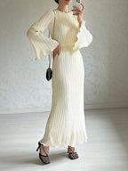 Pleated Bell Sleeve Round Neck Smocked Waist Maxi Dress