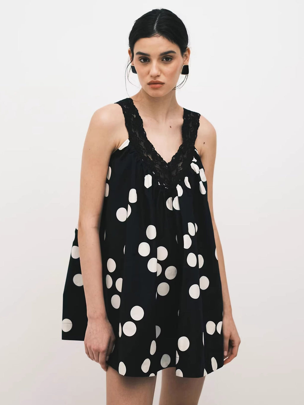 Polka Dots Lace Patchwork Spaghetti Strap Backless Mini&Short Dresses