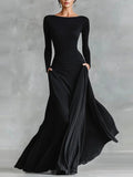 Patchwork Wrap Neckline Slimming Long Dress