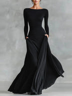 Patchwork Wrap Neckline Slimming Long Dress