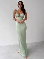 Hollow Slim-fit Satin Formal Dress Midi Dresses