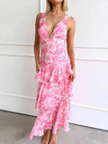 Floral Print Slim Fit Ruffled Spaghetti Strap Maxi Dress