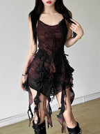 Tie-dye Irregular Ribbon Distressed Mini&Short Dresses