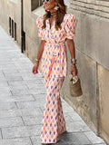 Geometric Pattern Printing Shirt Tie Wide-leg Pants Set 2-piece Sets