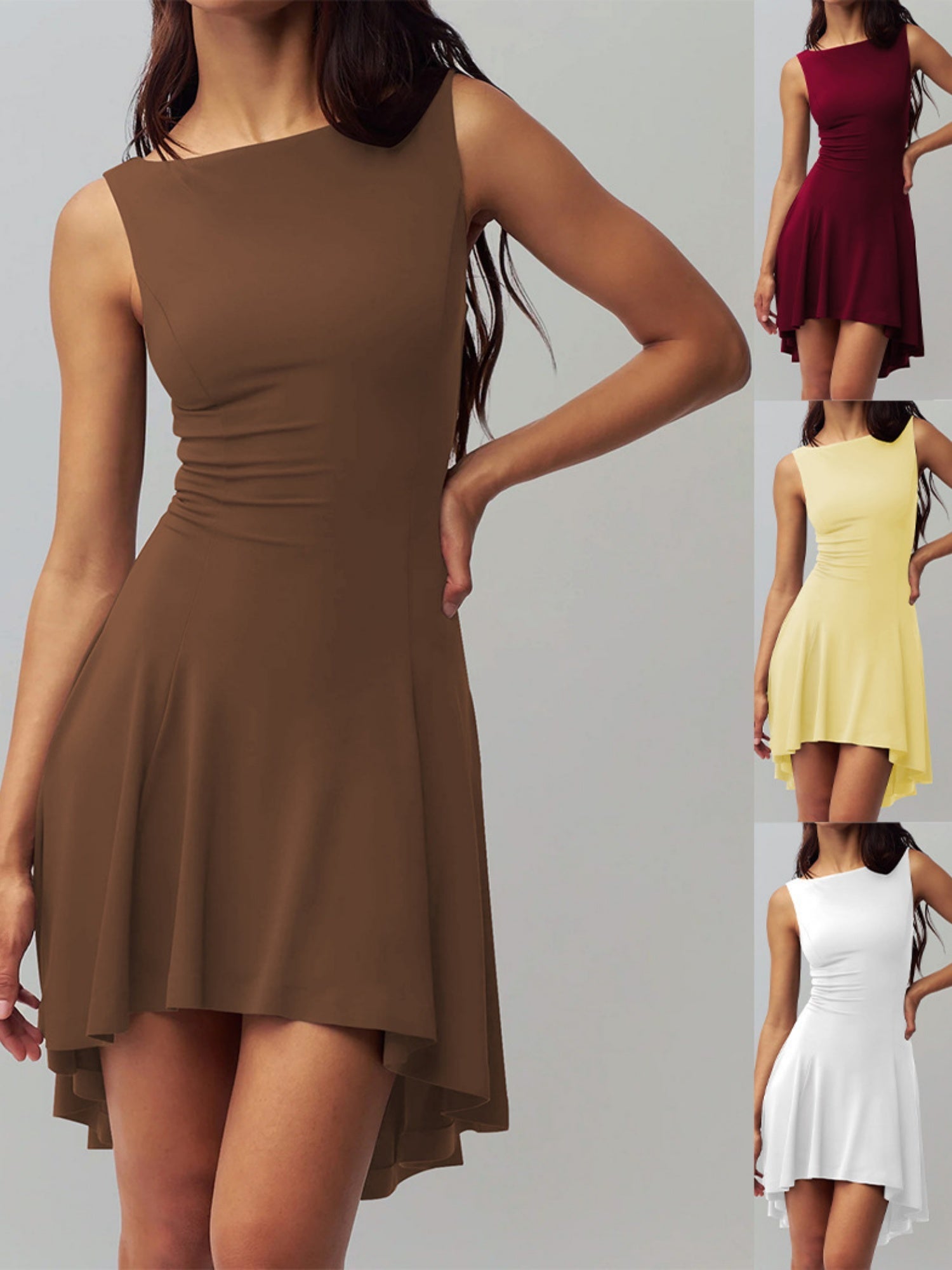 Off-the-shoulder Neckline Sleeveless Irregular Hem Mini&Short Dresses
