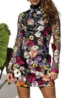 3D Floral Mesh Lace Embroidery Bodycon Slimming Sexy Dress