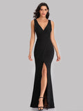Sleeveless V-neck Slit Formal Dress Maxi Dresses