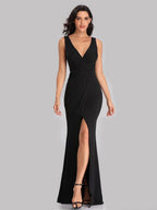 Sleeveless V-neck Slit Formal Dress Maxi Dresses