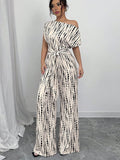One-shoulder Tie-up Jumpsuit With Wide Legs