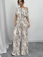 One-shoulder Tie-up Jumpsuit With Wide Legs