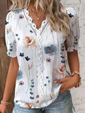 V-neck T-shirt With Lace Trim And Floral Print