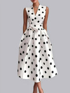 Polka Dots Sleeveless Waist Midi Dresses