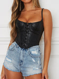 PU Leather Single-breasted U-neck Tank Top Cropped Vest
