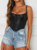 PU Leather Single-breasted U-neck Tank Top Cropped Vest