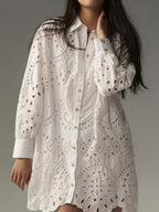 Solid Color Openwork Button-down Collar Shirt