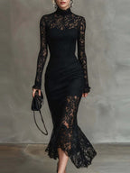 Lace Slim-fit Hip-hugging Banquet Maxi Dresses