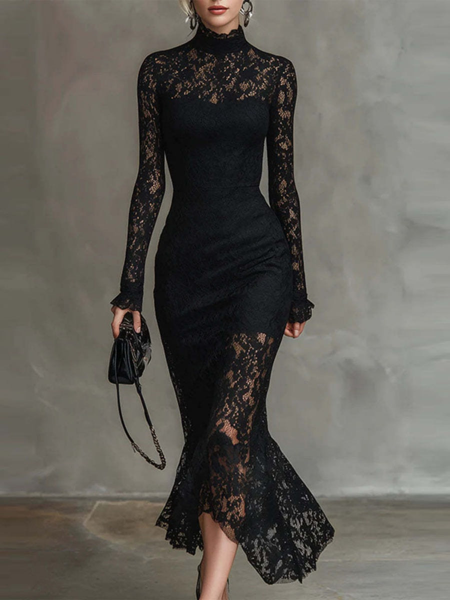 Lace Slim-fit Hip-hugging Banquet Maxi Dresses