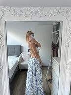 Nautical Print Tie Front Cut Out Side Panel Maxi Dress