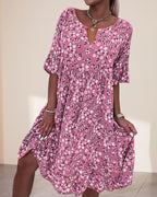 | Elegant Half-Sleeved Dress in Floral Cotton