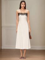 Lace Stitching Grace Temperament White Maxi Dresses