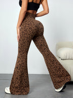 Leopard Print Abdominal Tightening And Buttock Lifting Flared Pants Fitness Exercise Pants