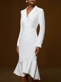 Suit Collar, Elegant, Fitted Waist, Bodycon, Fishtail Midi Dress