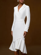 Suit Collar, Elegant, Fitted Waist, Bodycon, Fishtail Midi Dress
