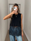 Black Sleeveless Lace Splicing Tank Tops