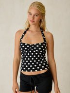 Polka Dots Zebra Stripes Halter Neck And Backless Tank Tops
