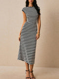 Striped Sleeveless Fitted Midi Dress