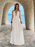 White Off-shoulder Strapless Solid Color Spaghetti Strap Long Dress