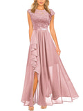 Lace Cutout Lace Patchwork Short-sleeved Long Dress