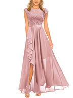 Lace Cutout Lace Patchwork Short-sleeved Long Dress