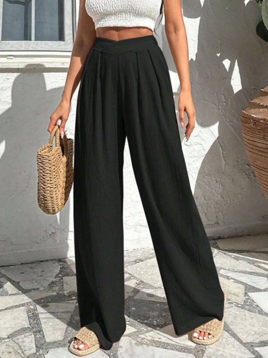 Asymmetrical High-waisted Loose-fitting Trousers With Pleats At The Waist