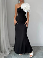 Flowers Color-blocked Waist-cinching And Hip-hugging Maxi Dresses