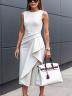 Waist-cinching Sleeveless Asymmetrical Midi Dress