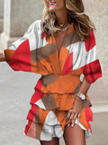 Batwing Sleeve V-neck Short Dress With Irregular Hem
