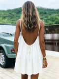 Ice Silk Pleated Solid Color Ruched Backless Short Dress