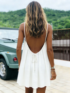 Ice Silk Pleated Solid Color Ruched Backless Short Dress