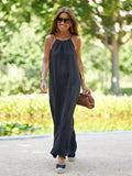 Halter Neck Slit Cotton And Linen Long Dress For Casual Vacations