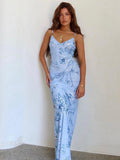 V-neck Camisoles Printed Sexy Backless Maxi Dresses