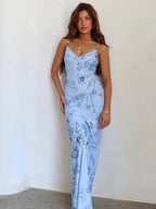 V-neck Camisoles Printed Sexy Backless Maxi Dresses