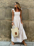 Patchwork Plaid Halter Elasticated Maxi Dress