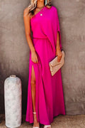 One Shoulder Waisted Slit Maxi Dress