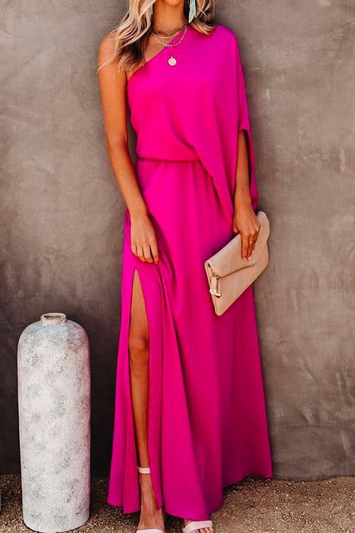 One Shoulder Waisted Slit Maxi Dress