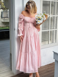 Straps Puff Sleeve U-neck Long Sleeve Maxi Dresses