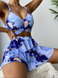 Marble Print Bikini Beach Dress Three-Piece Set