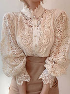 Button-up Lace Openwork Floral Patchwork Shirt