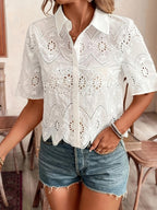 Solid Color Lace Shirt, Openwork Shirt