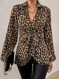 Leopard Print Tie-neck Long-sleeved T-shirt